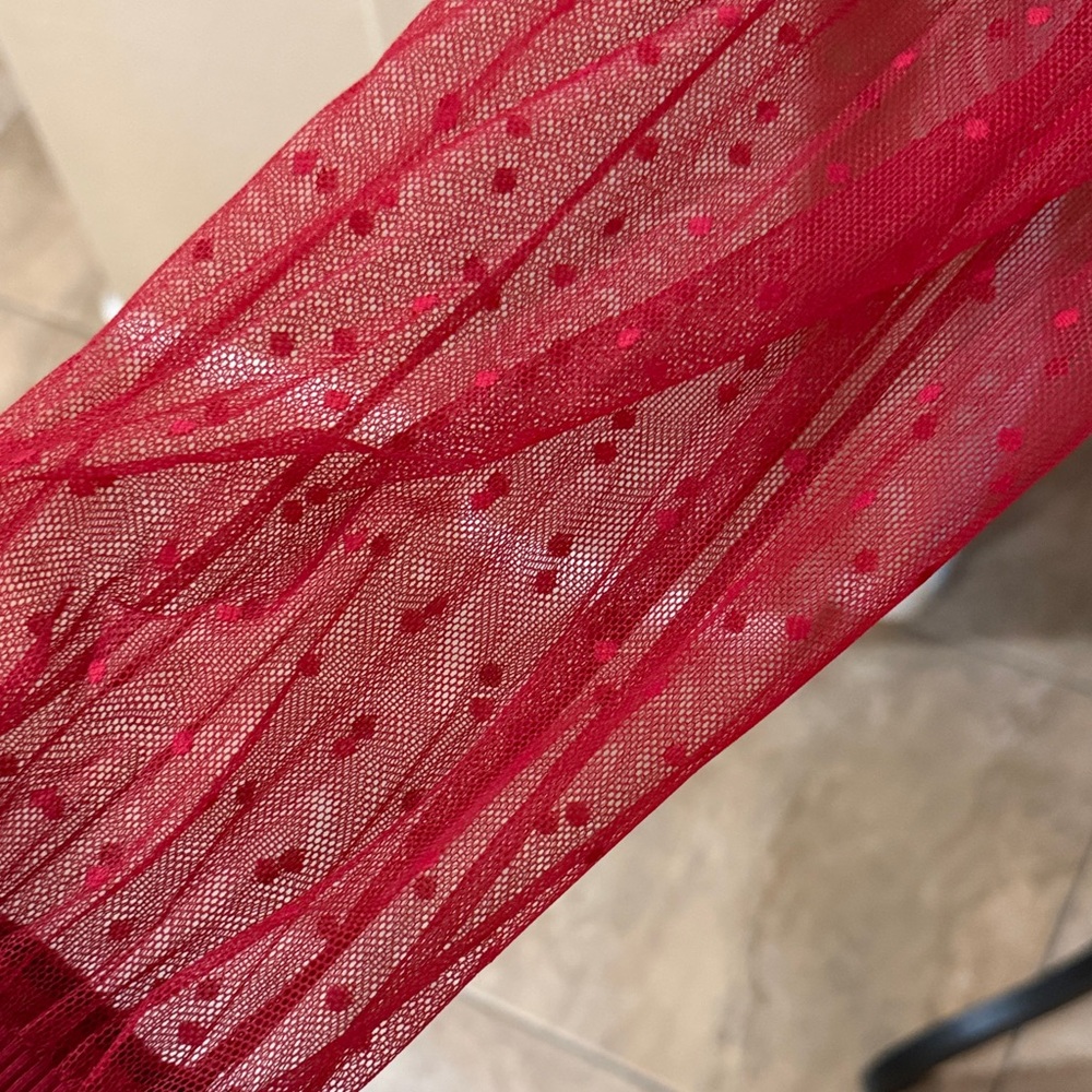 Elegant Red Wrap Top with Sheer Sleeves - Picture 2 of 3